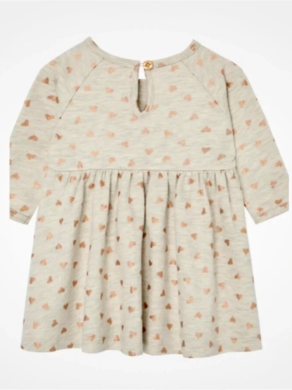 NWT Peek Kids Baby Girls Gold Foil Hearts Long Sleeve Knit Dress Size 6 - 12M